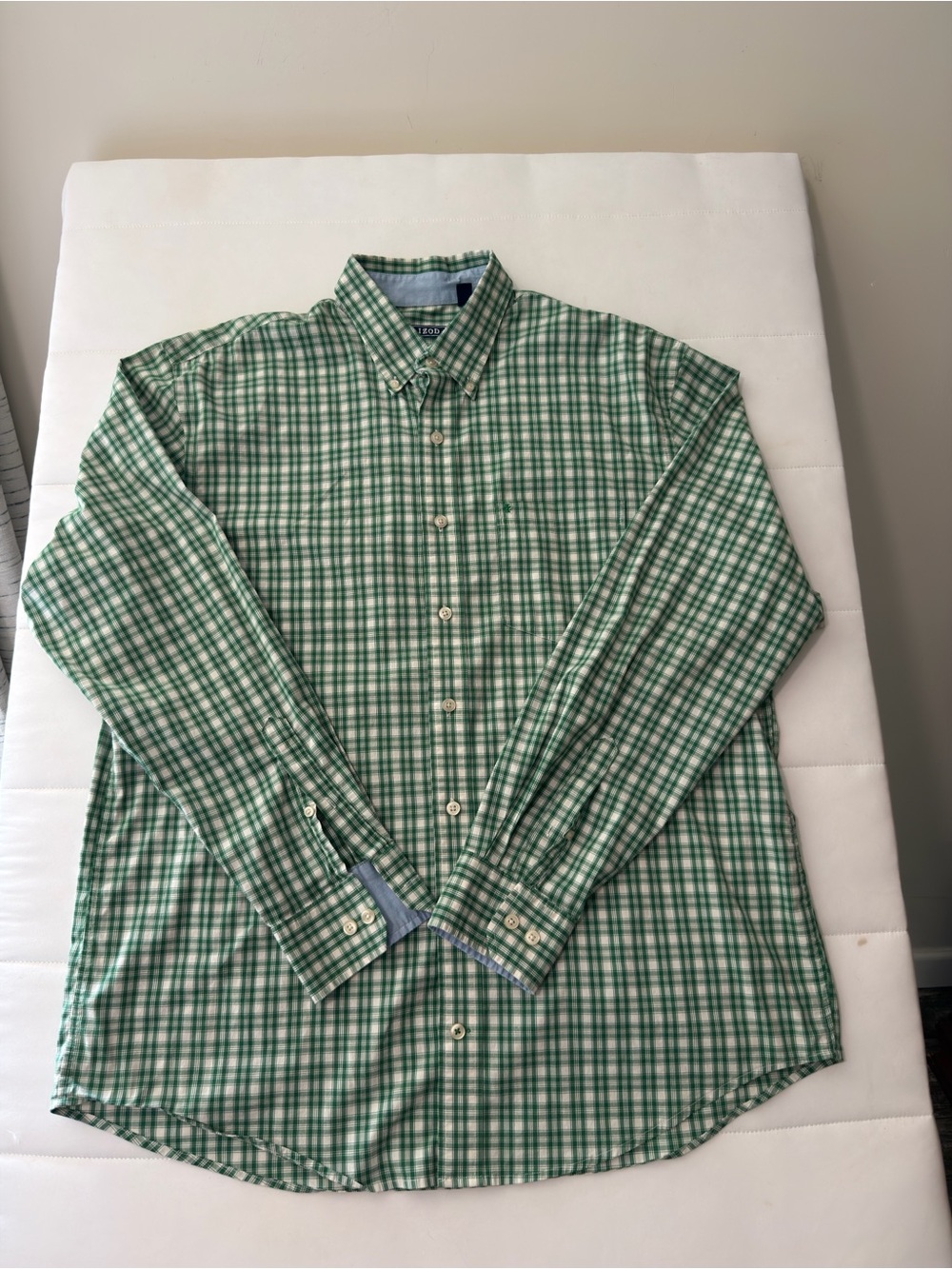 Izod Green Plaid Button-Down Long Sleeve Shirt XLT